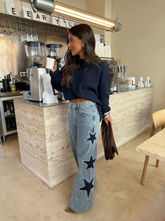 Sara - Jeans Denim con Estampado de Estrellas