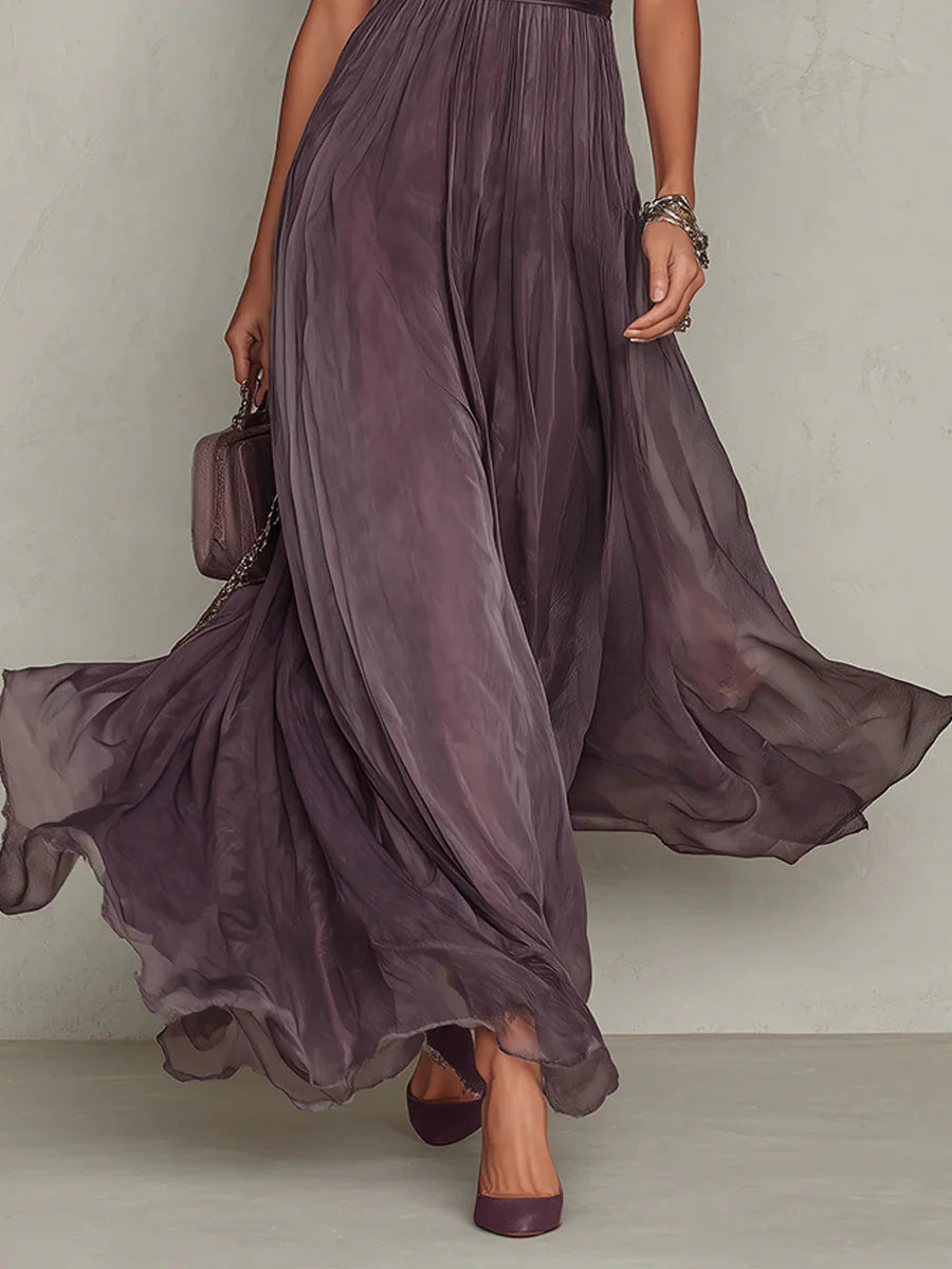 Andrea - Vestido Largo de Chifón con Encaje