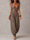 Nieves - Conjunto Bandeau de Encaje Gris y Pantalón Harem Plisado