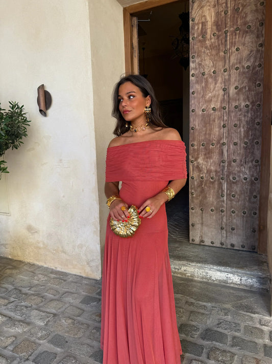 Sandra - Vestido Largo de Tül Terracota