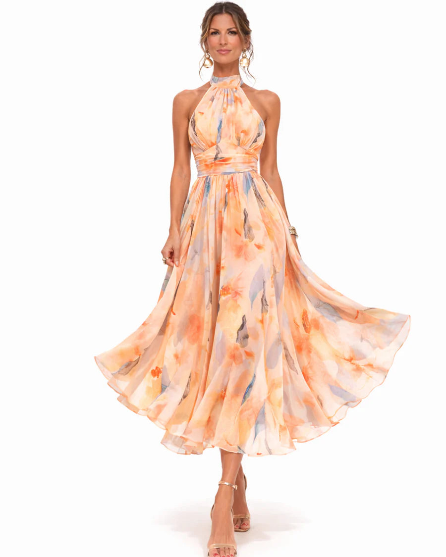 Aurora - Vestido Largo Plisado con Estampado Floral