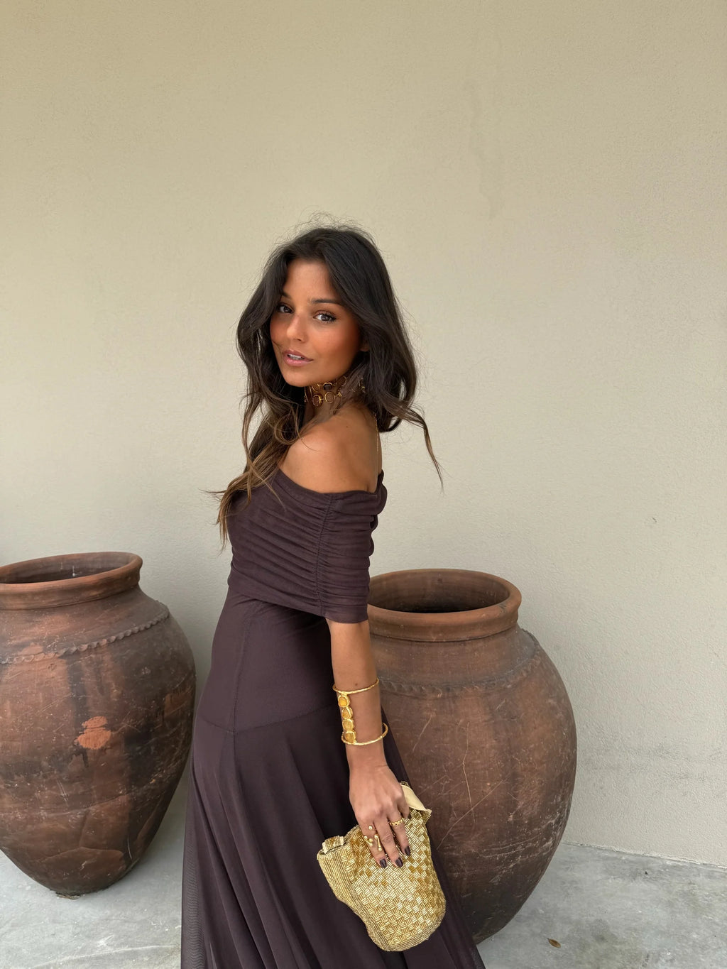 Claudia - Vestido Largo de Tül Marrón