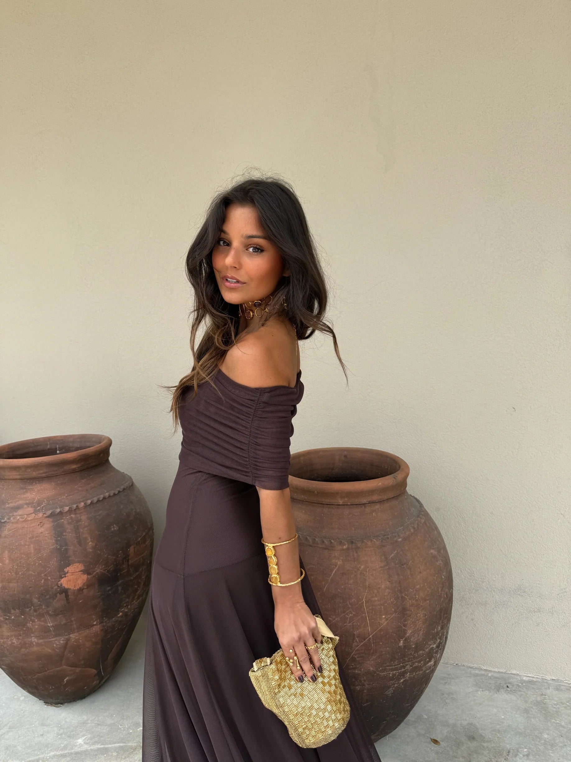 Claudia - Vestido Largo de Tül Marrón