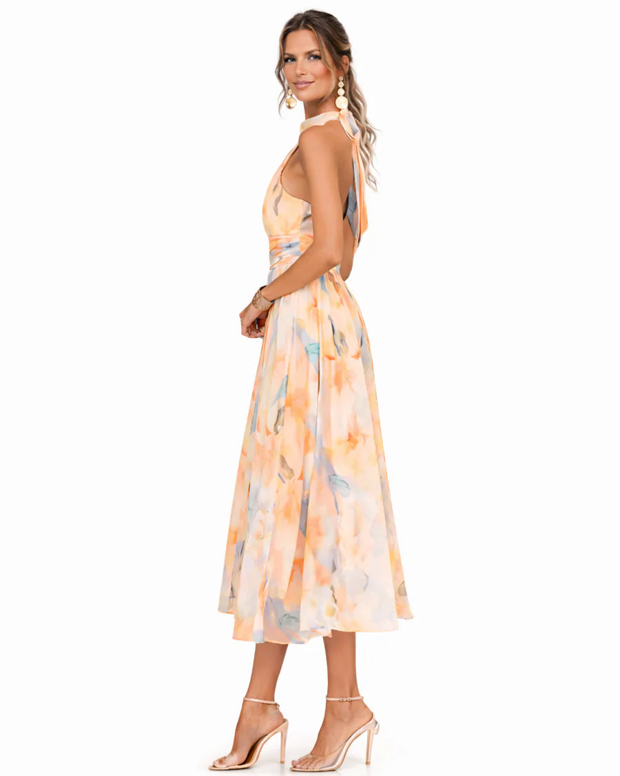 Aurora - Vestido Largo Plisado con Estampado Floral