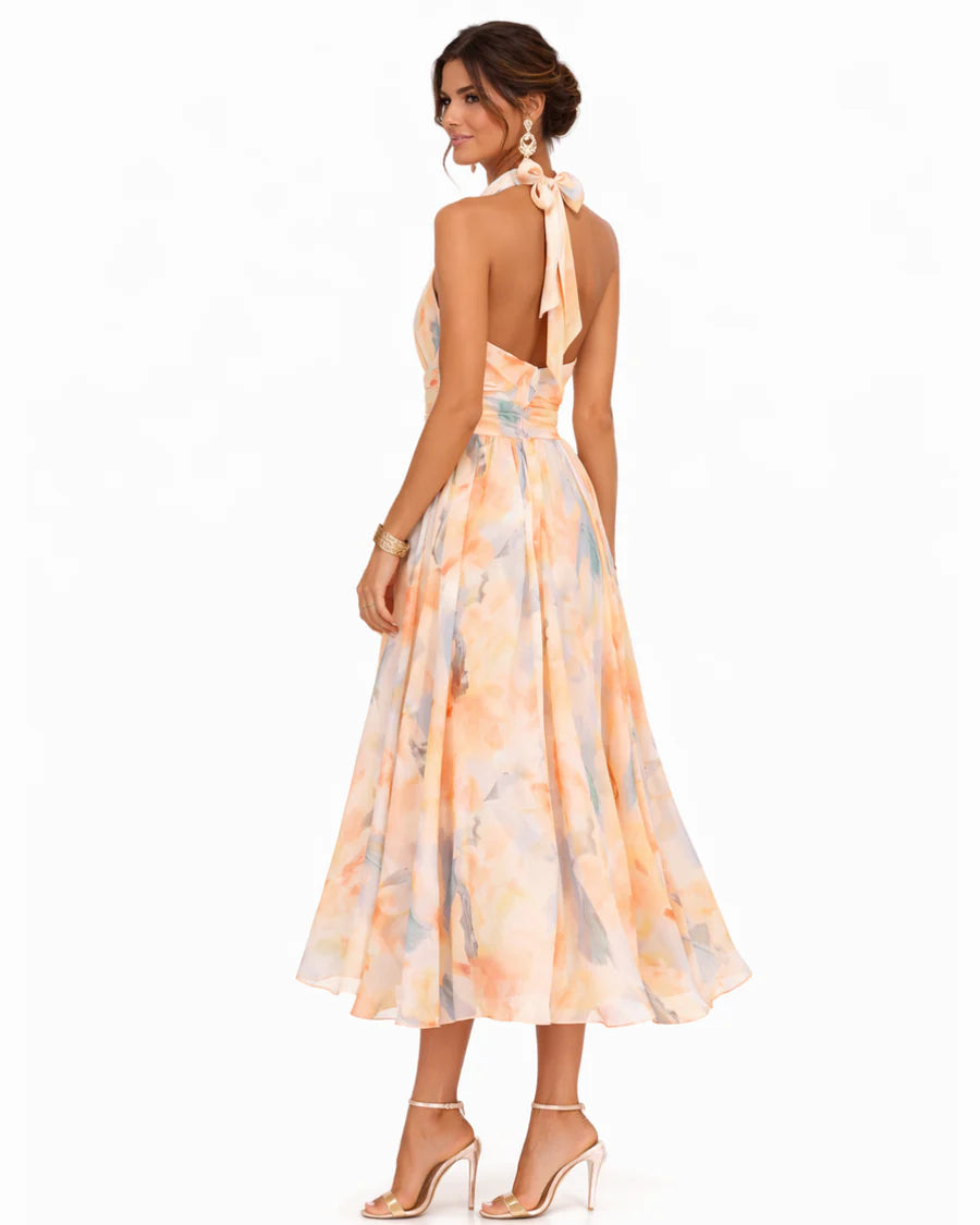 Aurora - Vestido Largo Plisado con Estampado Floral