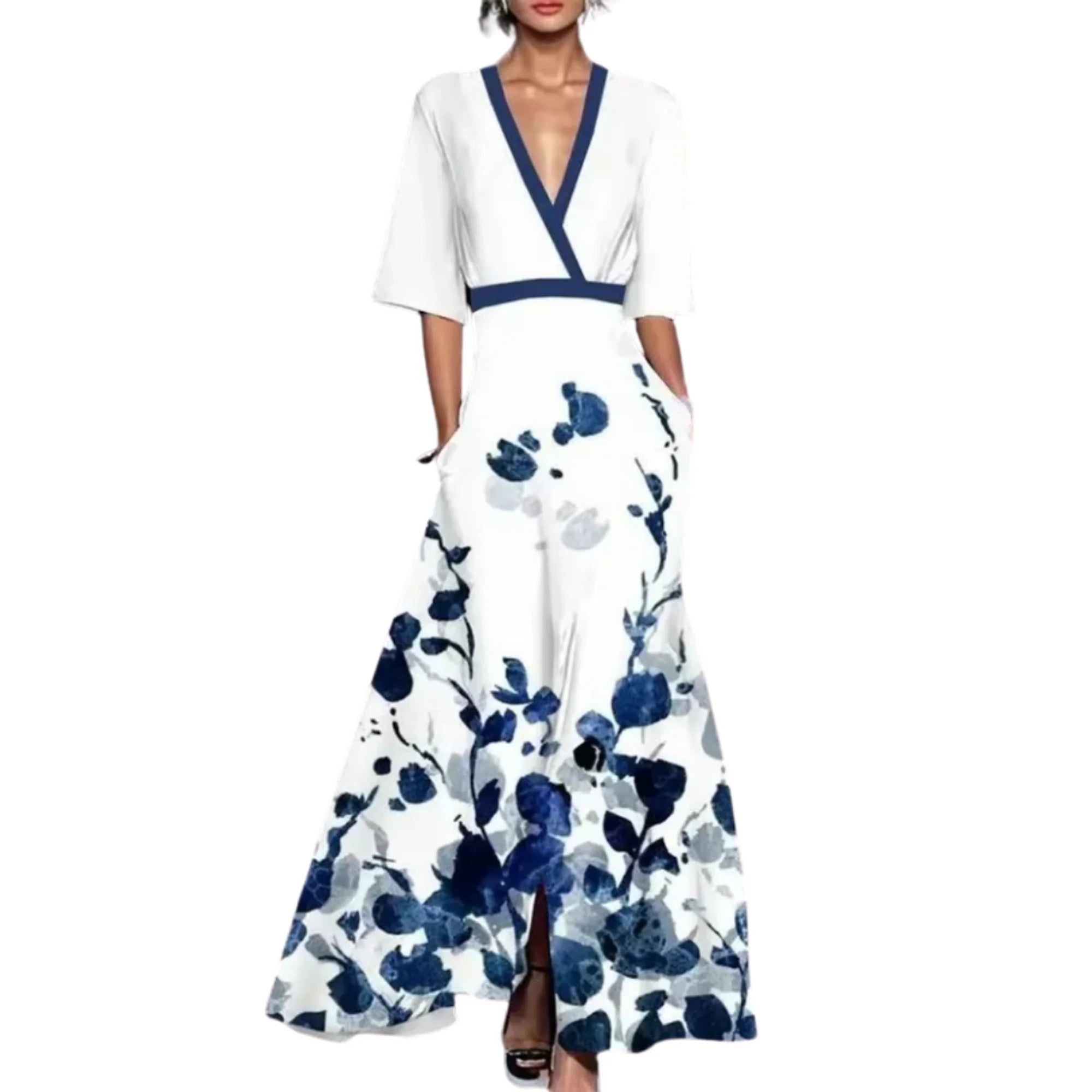 Noelle - Vestido Floral con Escote en V y Cintura Ajustable