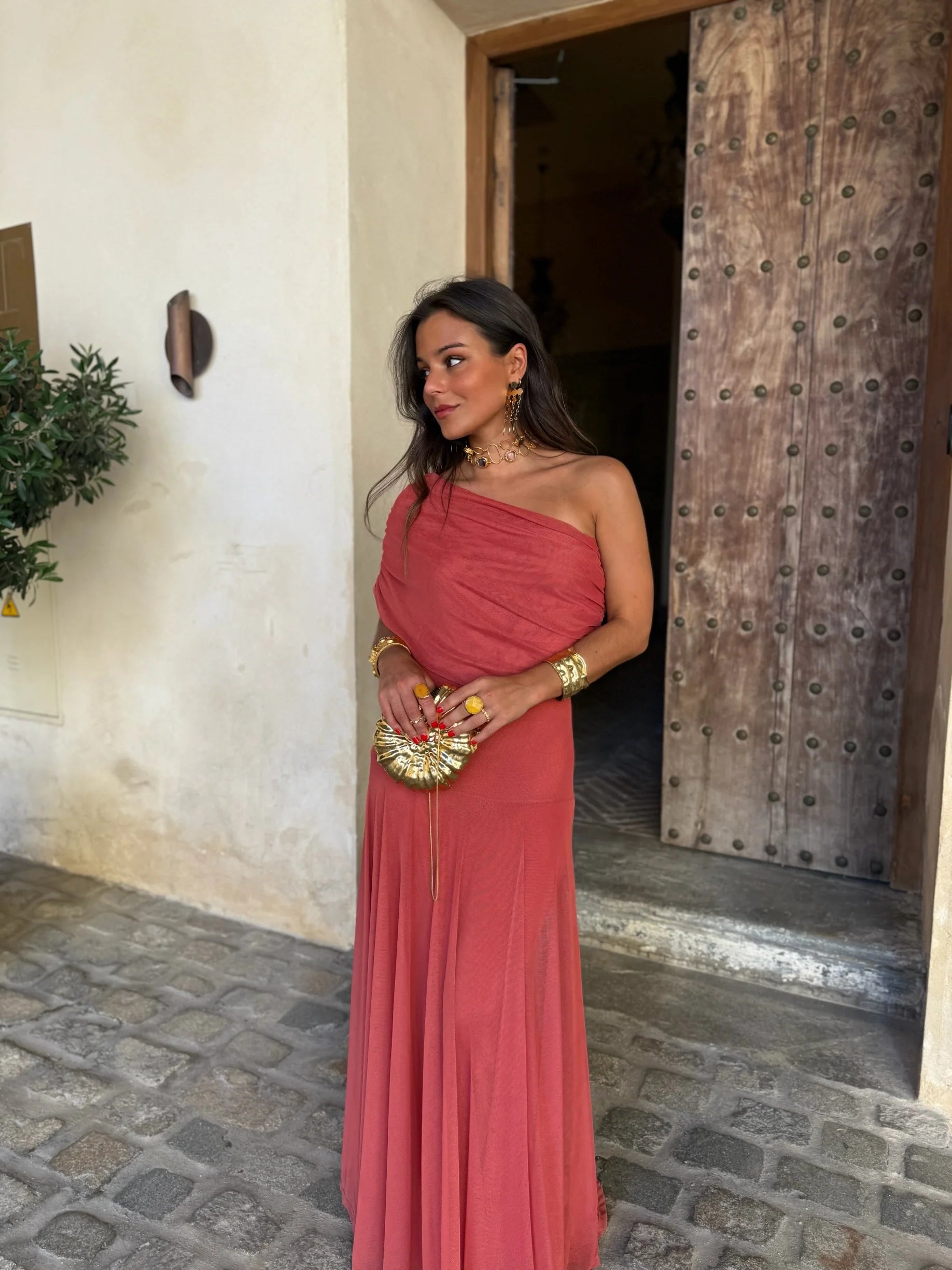Sandra - Vestido Largo de Tül Terracota