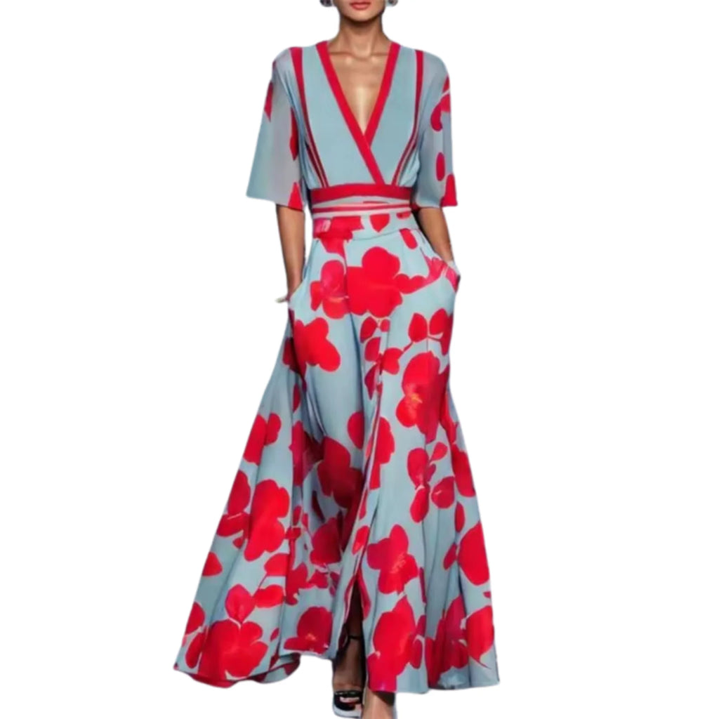 Noelle - Vestido Floral con Escote en V y Cintura Ajustable