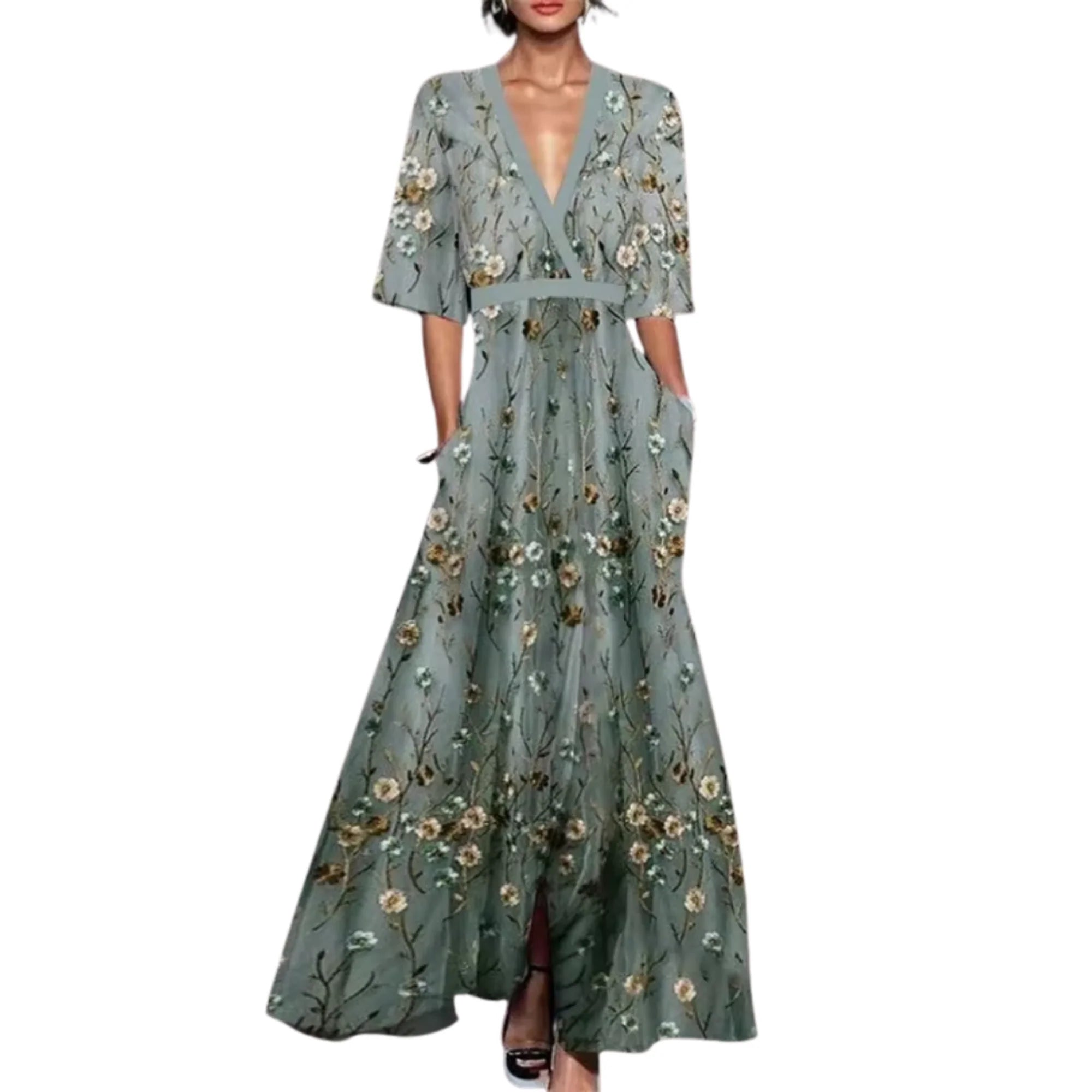 Noelle - Vestido Floral con Escote en V y Cintura Ajustable