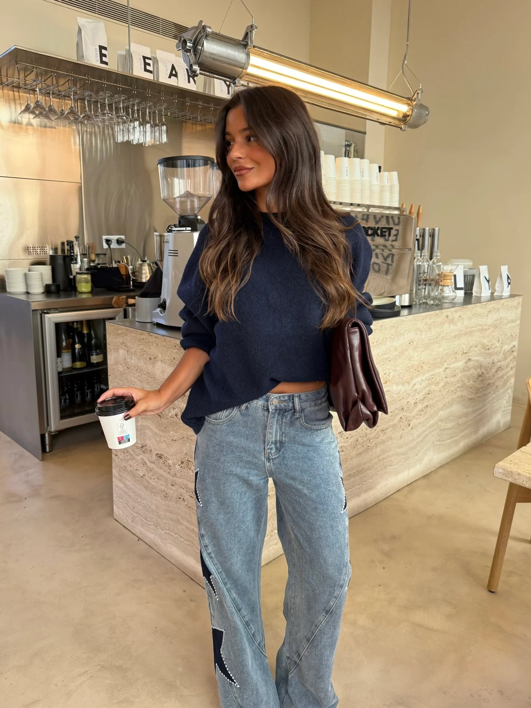 Sara - Jeans Denim con Estampado de Estrellas