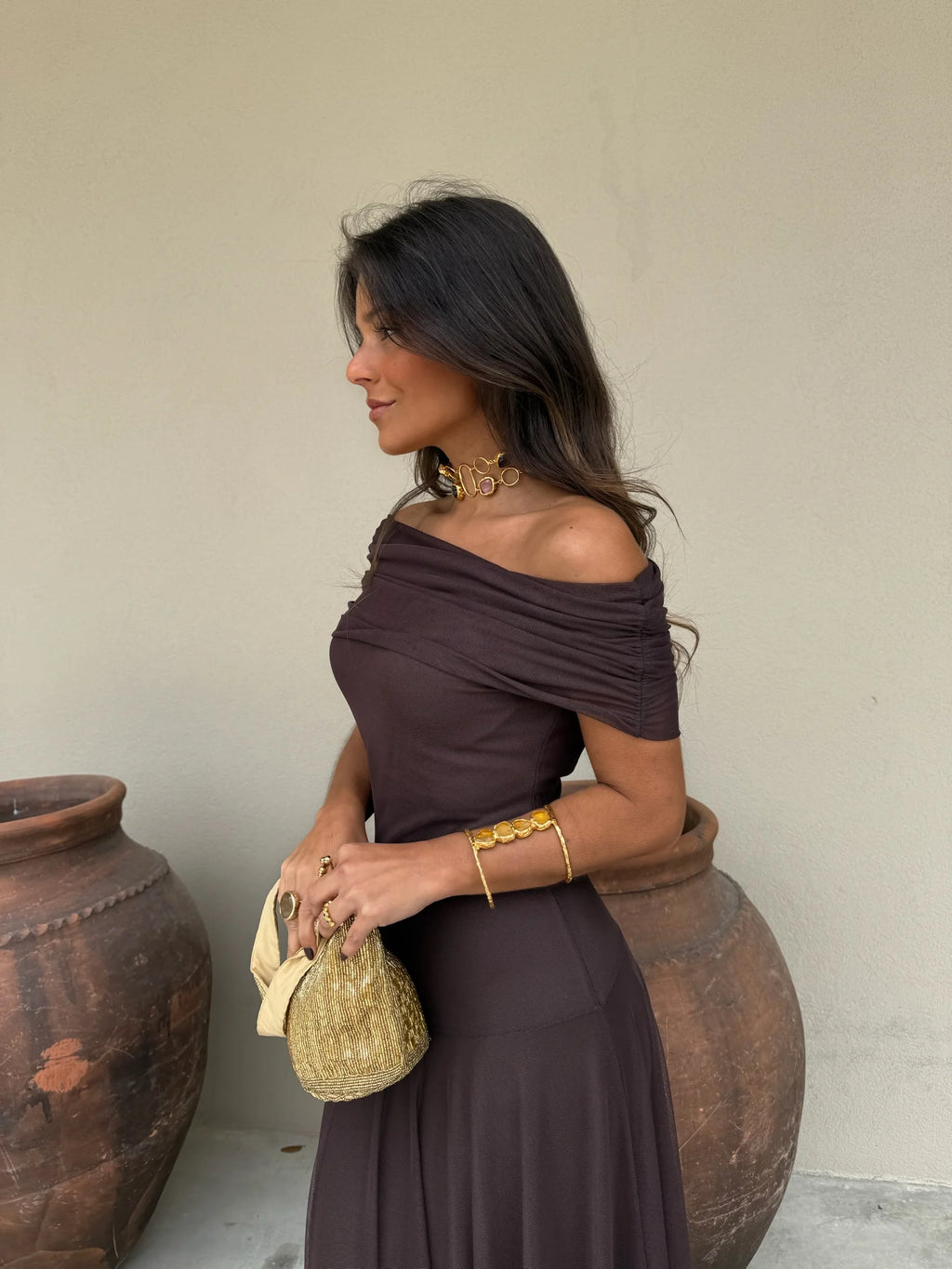 Claudia - Vestido Largo de Tül Marrón