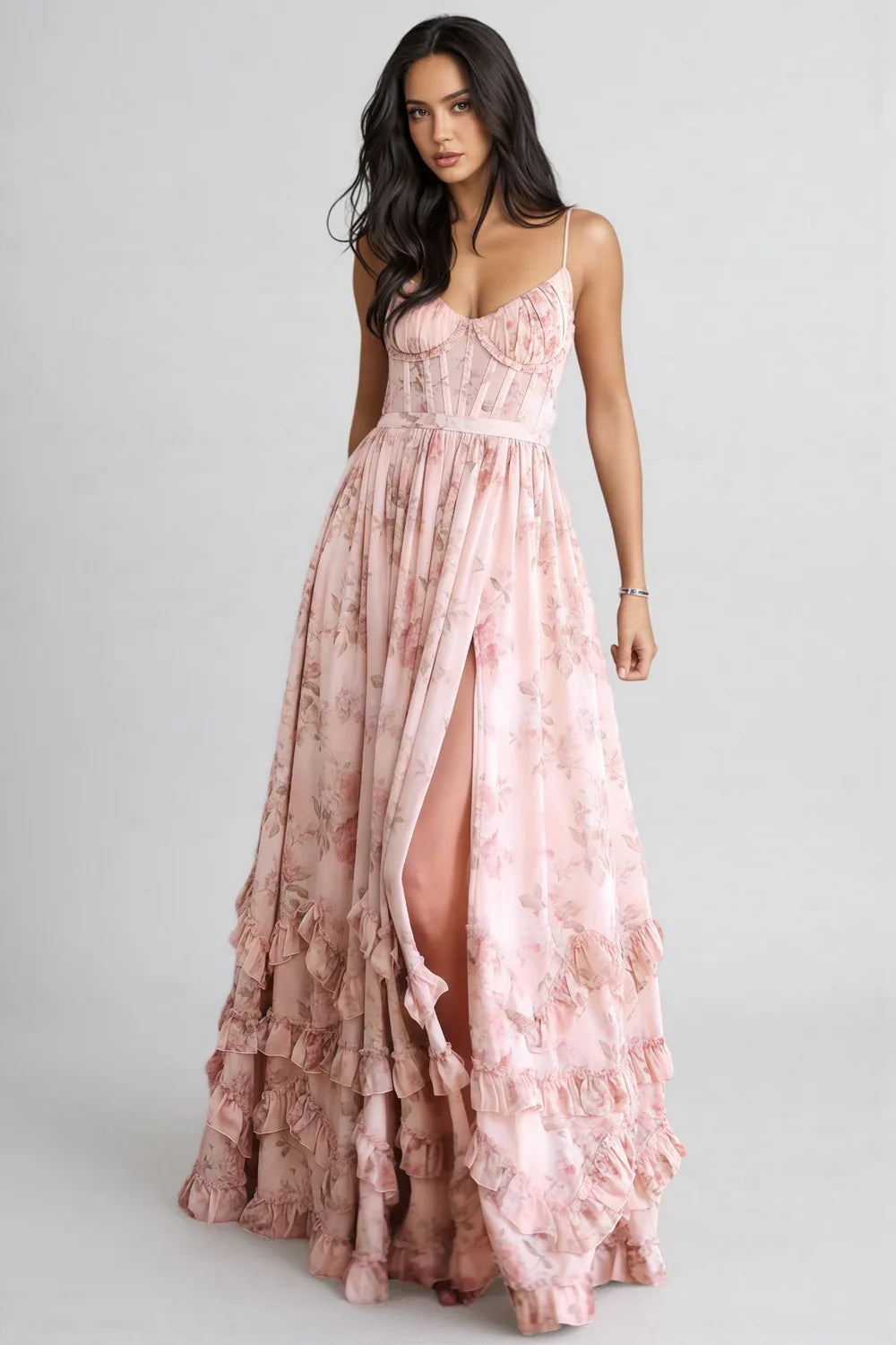 Violetta - Vestido Largo Boho con Volantes y Abertura Lateral