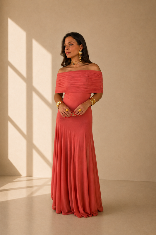Sandra - Vestido Largo de Tül Terracota
