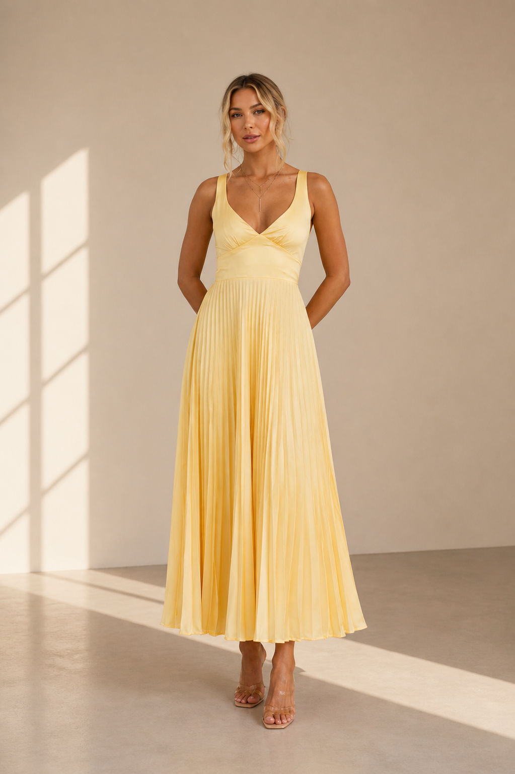 Ana - Vestido Maxi Plisado con Tirantes