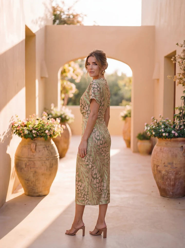 Zayra - Vestido Midi Cobre con Lazo en Cintura