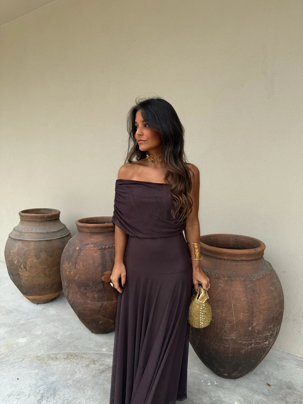 Claudia - Vestido Largo de Tül Marrón