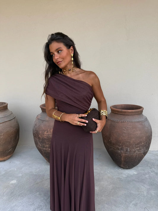 Claudia - Vestido Largo de Tül Marrón