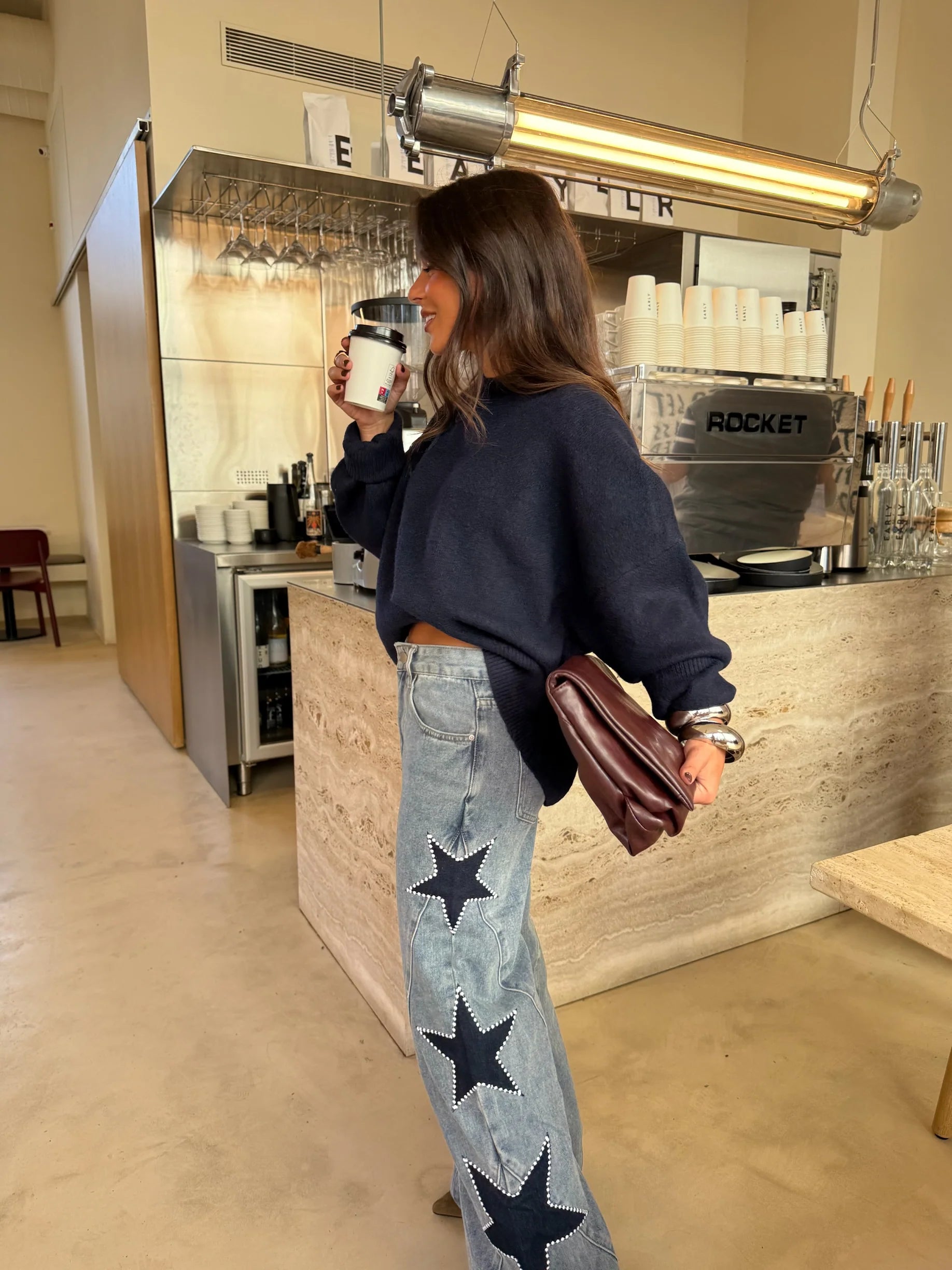 Sara - Jeans Denim con Estampado de Estrellas