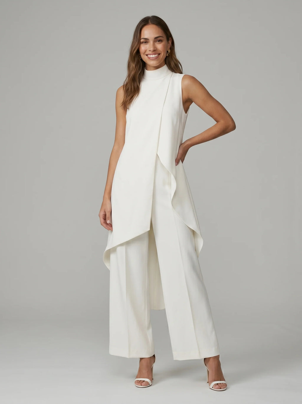 Sara - Conjunto Largo Elegante con Top Asimétrico y Pantalón Fluido