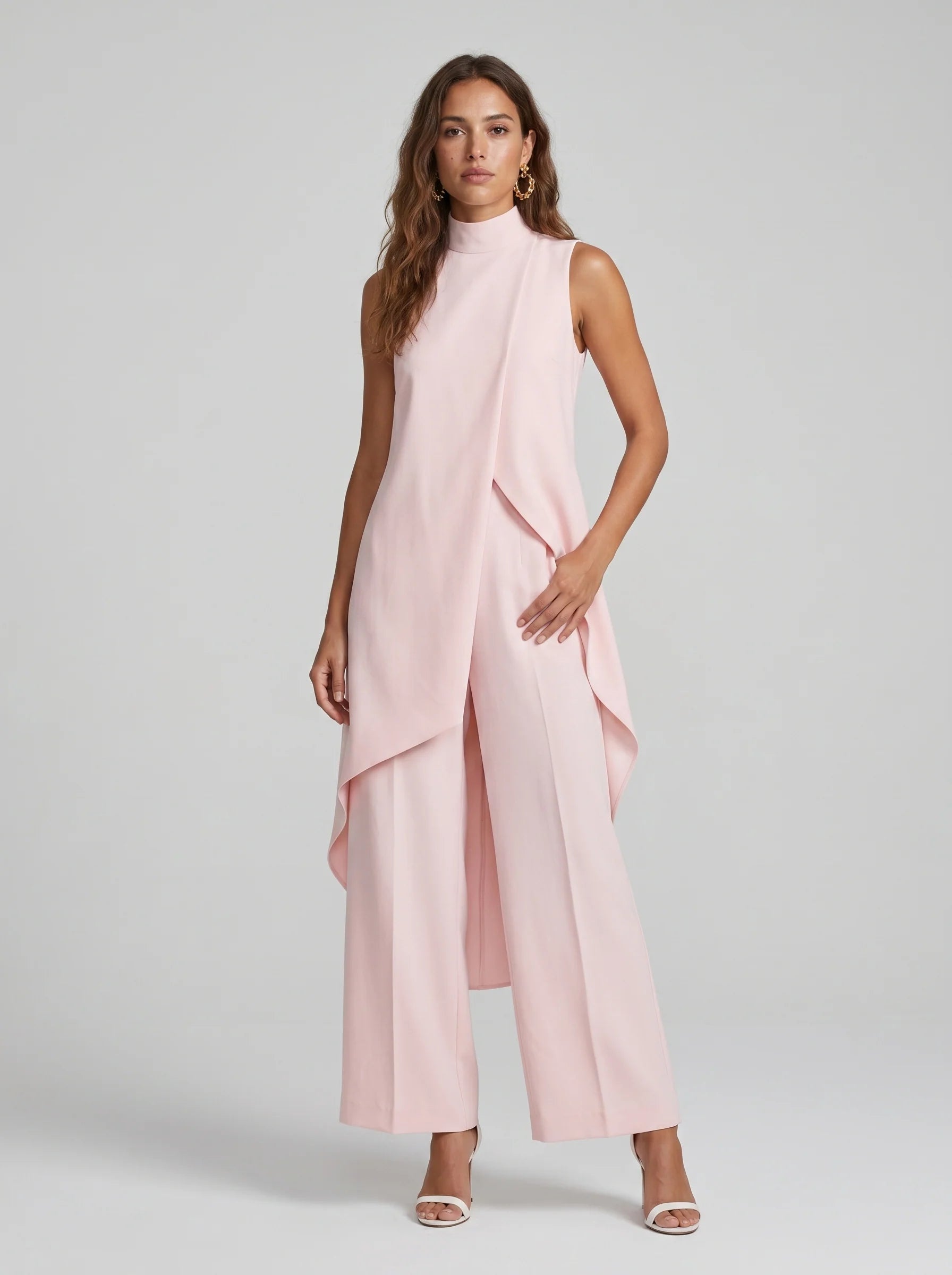 Sara - Conjunto Largo Elegante con Top Asimétrico y Pantalón Fluido