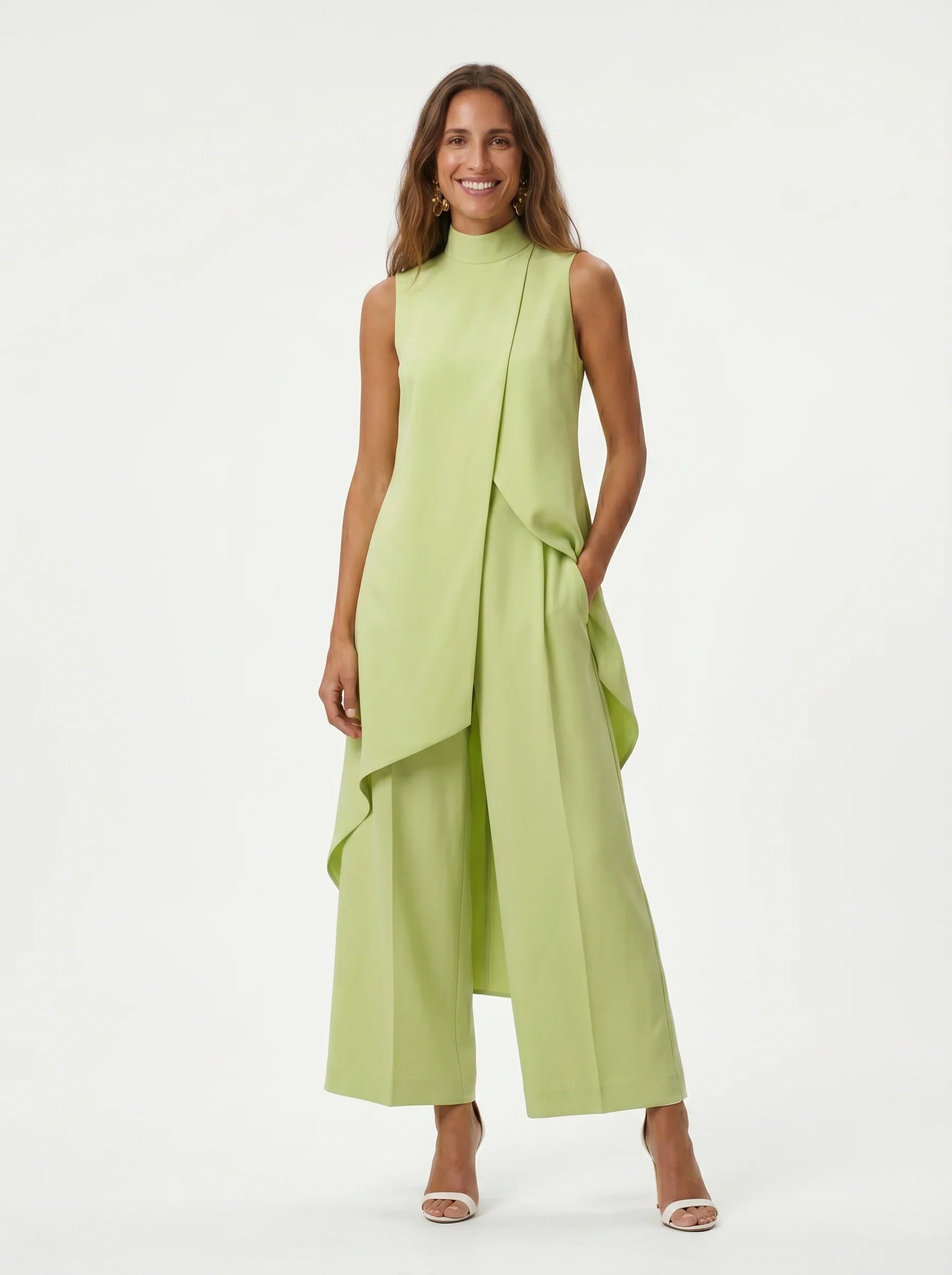 Sara - Conjunto Largo Elegante con Top Asimétrico y Pantalón Fluido