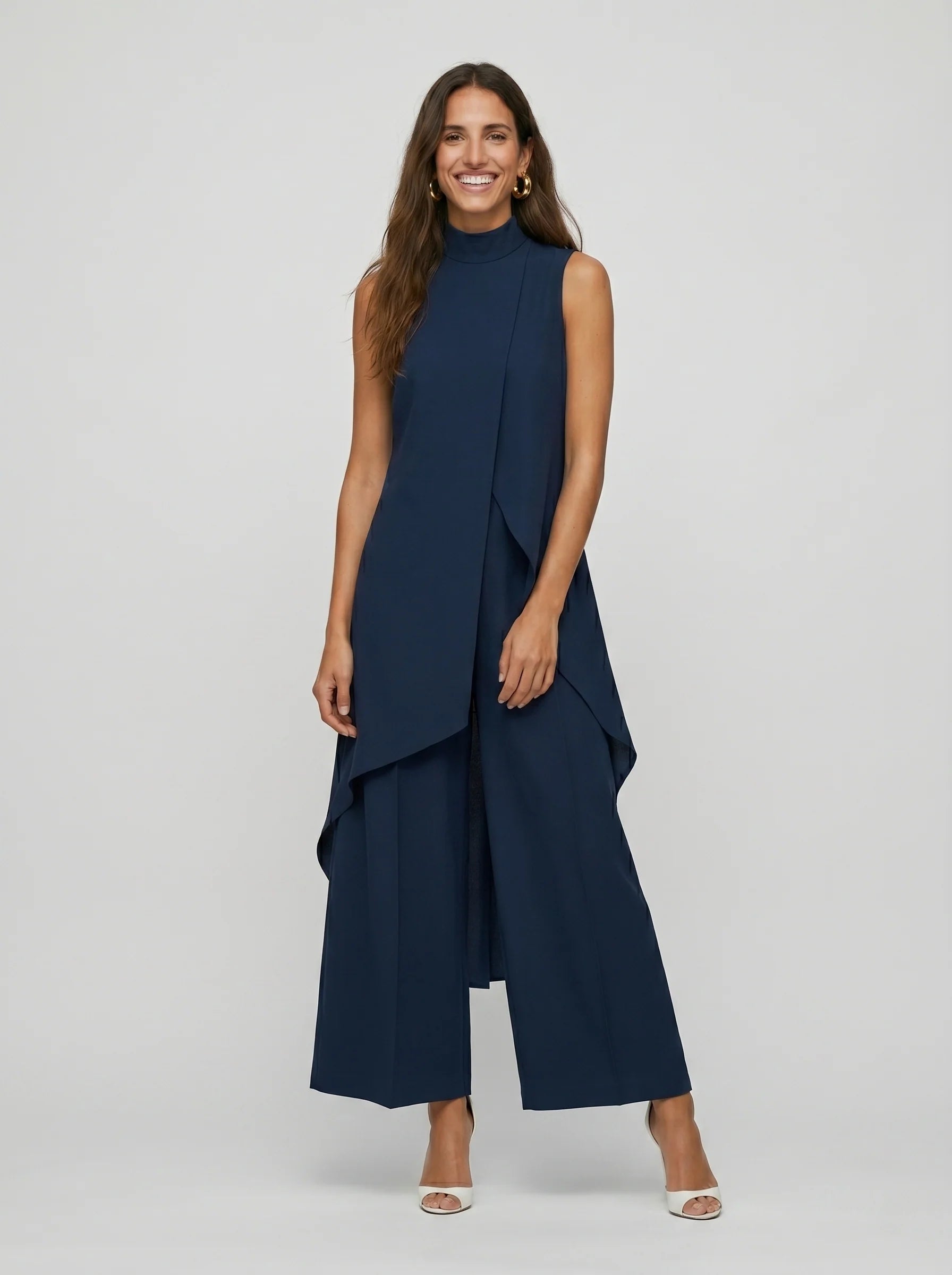 Sara - Conjunto Largo Elegante con Top Asimétrico y Pantalón Fluido