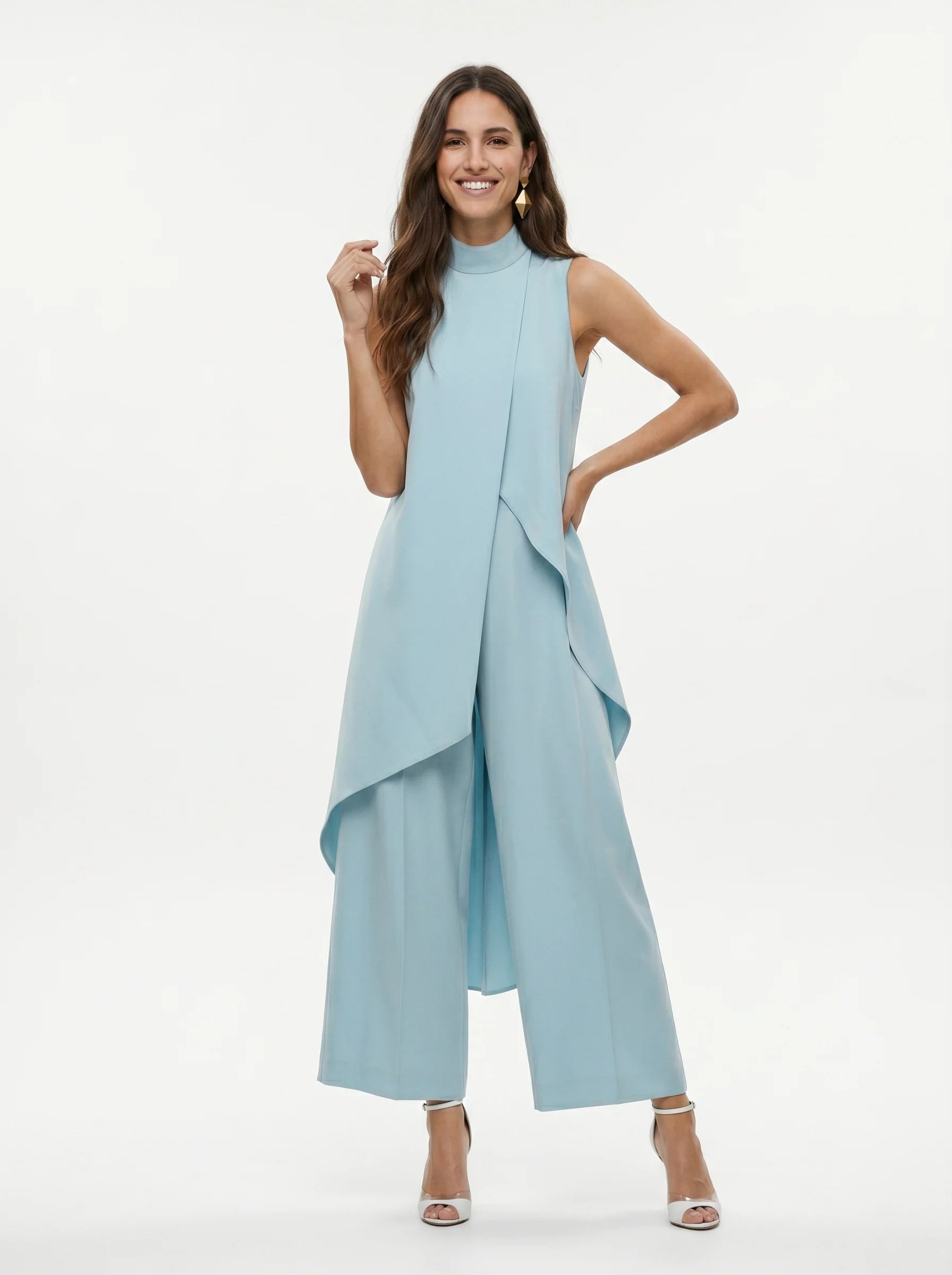 Sara - Conjunto Largo Elegante con Top Asimétrico y Pantalón Fluido