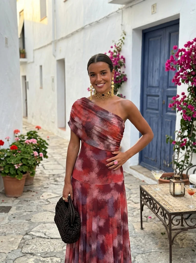Carla - Vestido Maxi Off-Shoulder con Drapeado