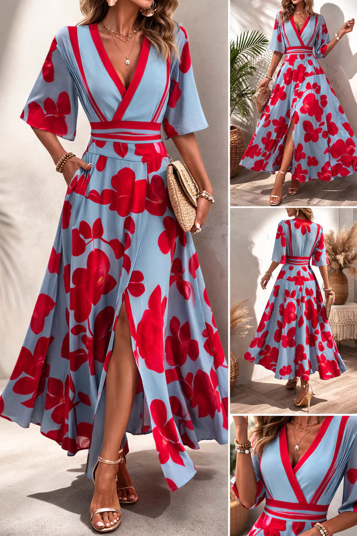 Noelle - Vestido Floral con Escote en V y Cintura Ajustable