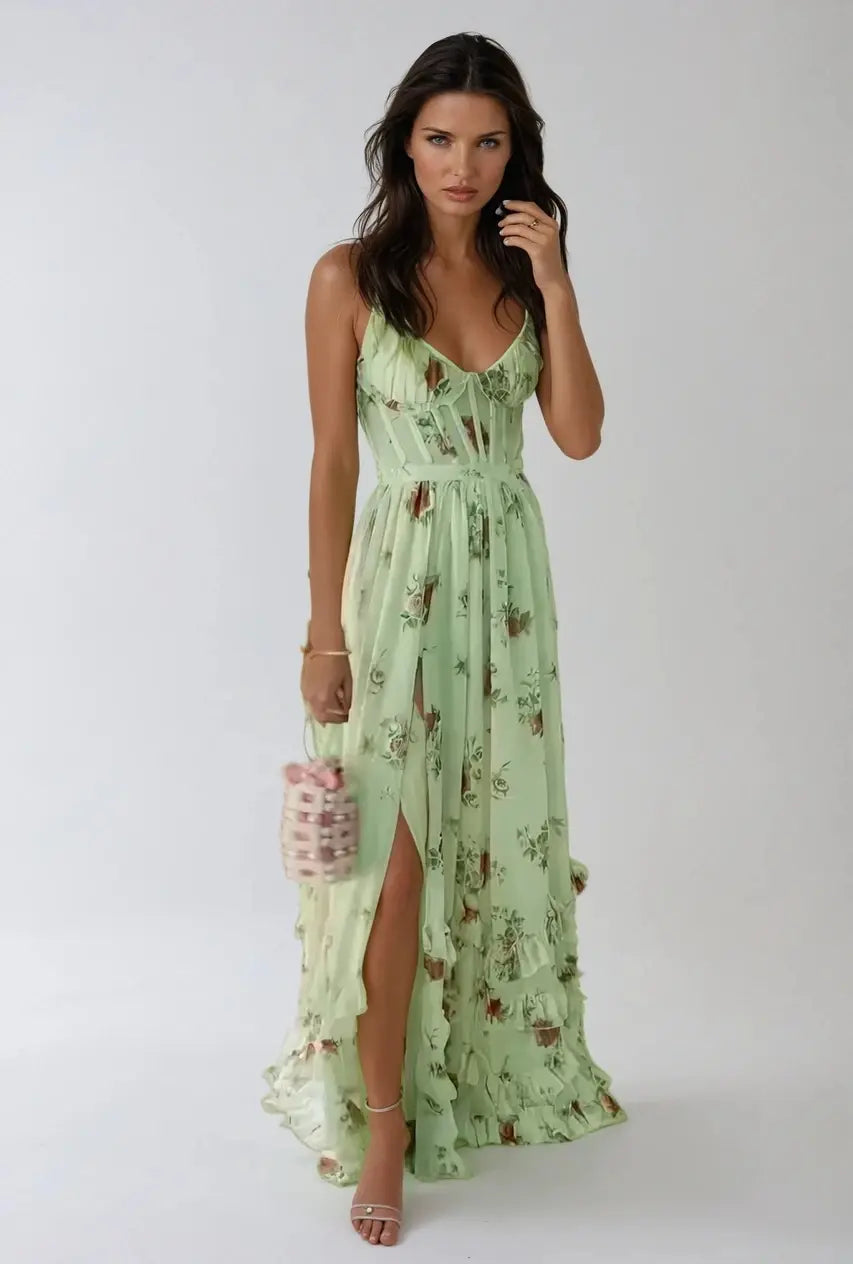 Violetta - Vestido Largo Boho con Volantes y Abertura Lateral